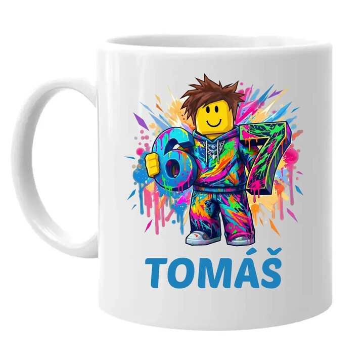 Six seven - 67 - meno - pre fanúšikov hry Roblox - keramický hrnček s potlačou - personalizovaný produkt