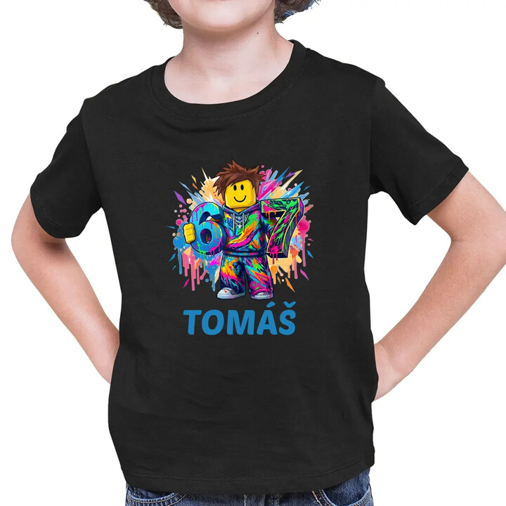 Six seven - 67 - meno - pre fanúšikov hry Roblox - detské tričko s potlačou - personalizovaný produkt