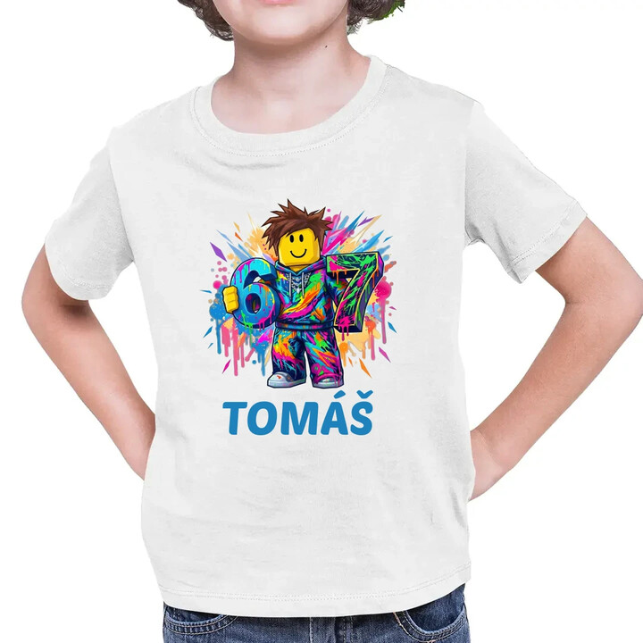 Six seven - 67 - meno - pre fanúšikov hry Roblox - detské tričko s potlačou - personalizovaný produkt