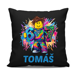 Six seven - 67 - meno - pre fanúšikov hry Roblox - čierny vankúš s potlačou - personalizovaný produkt