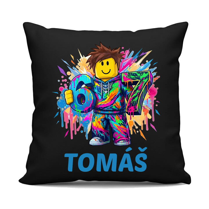 Six seven - 67 - meno - pre fanúšikov hry Roblox - čierny vankúš s potlačou - personalizovaný produkt