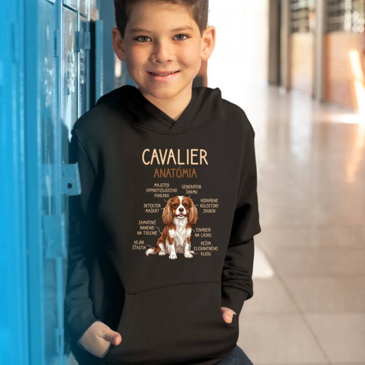 Cavalier – anatómia - detská mikina s kapucňou