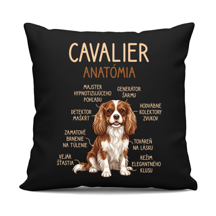 Cavalier – anatómia - čierny vankúš s potlačou