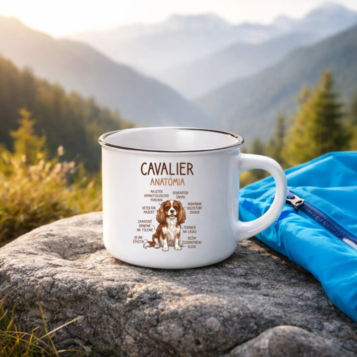 Cavalier – anatómia  - smaltovaný hrnček s potlačou