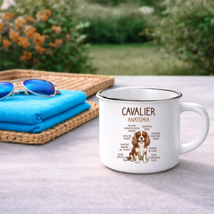 Cavalier – anatómia  - smaltovaný hrnček s potlačou