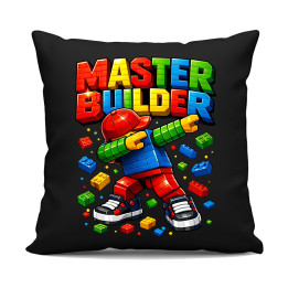 Master builder - čierny vankúš s potlačou