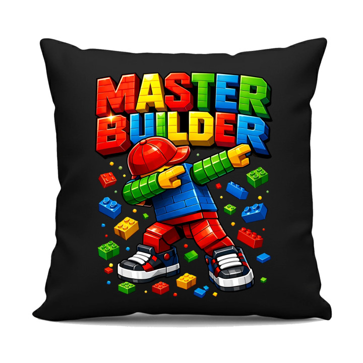 Master builder - čierny vankúš s potlačou