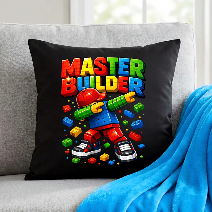 Master builder - čierny vankúš s potlačou
