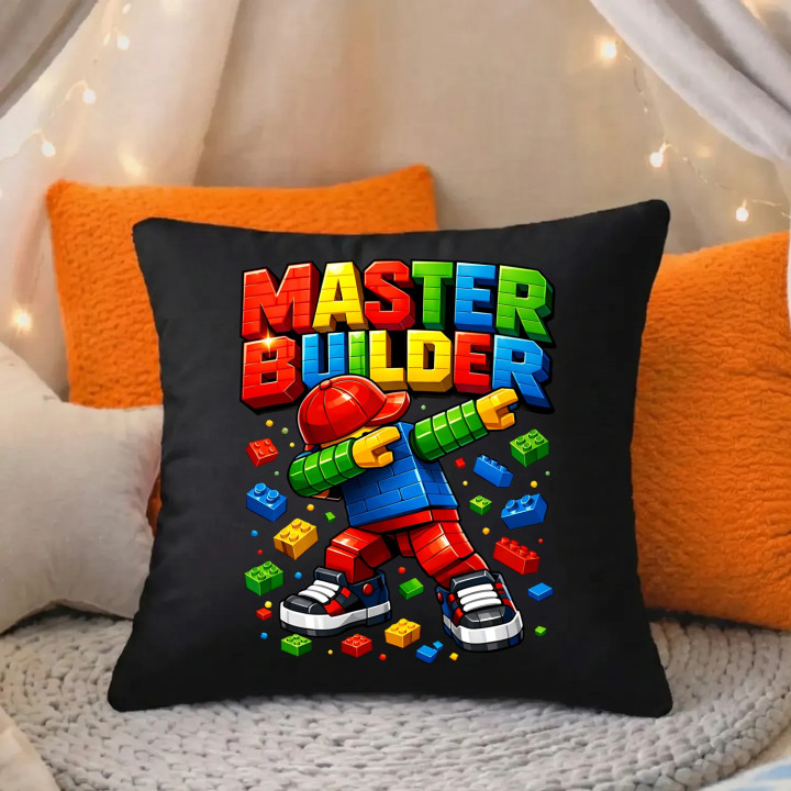 Master builder - čierny vankúš s potlačou