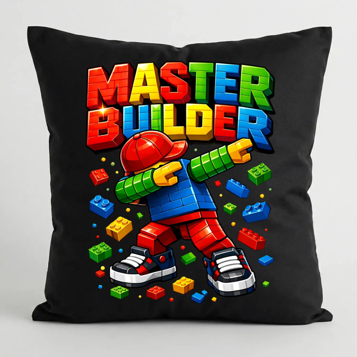Master builder - čierny vankúš s potlačou