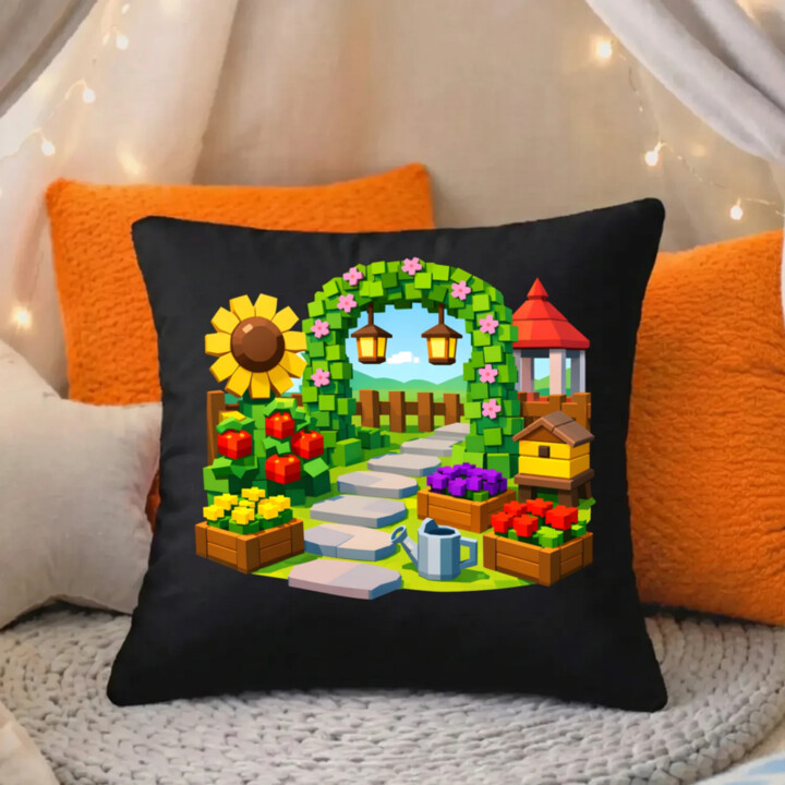 Grow a garden - čierny vankúš s potlačou