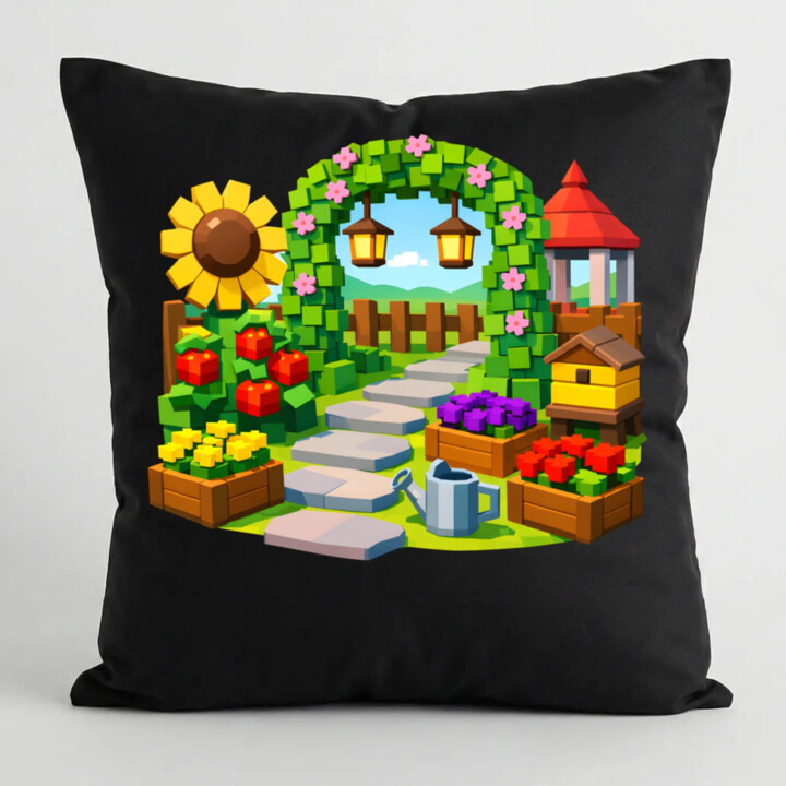 Grow a garden - čierny vankúš s potlačou