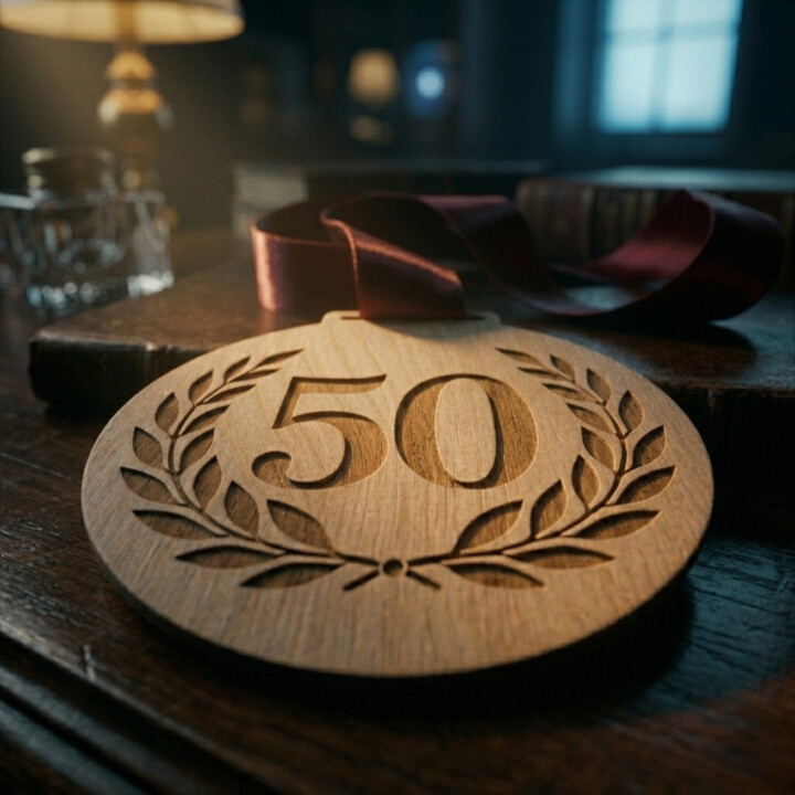 50 narodeniny - drevená medaila s gravírovaním