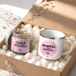 Darčekový set pre mamičku - čas na oddych - smaltovaný hrnček a čaj - Lulagogi