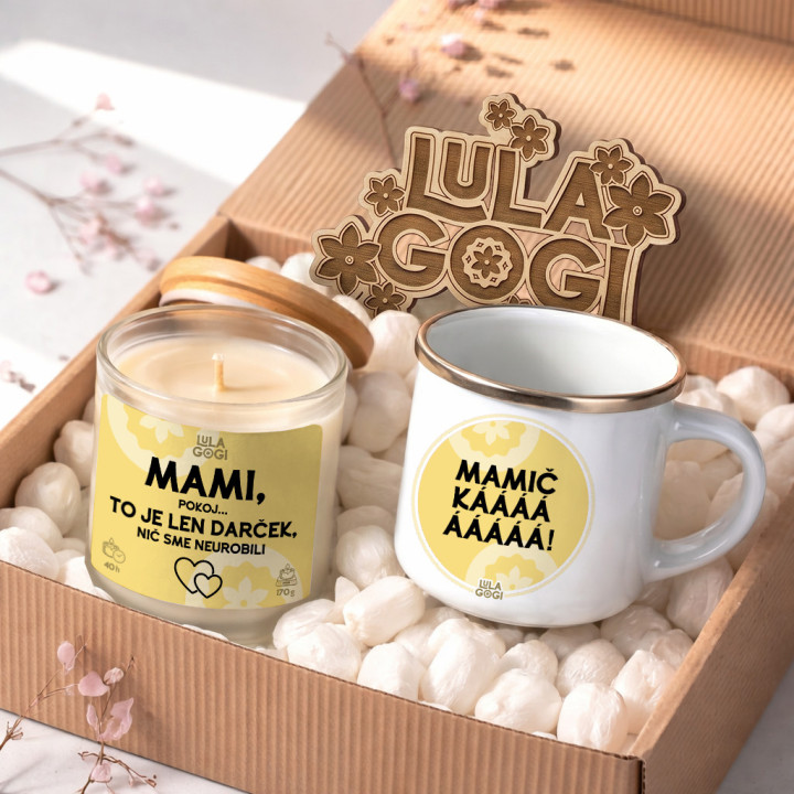 Darčekový set pre mamu – reset pre mamu – smaltovaný hrnček, podložka a čaj – Lulagogi