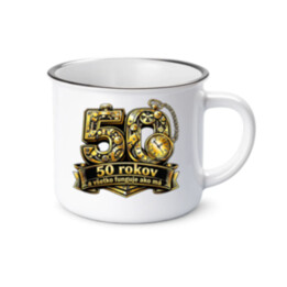 50 rokov a všetko funguje ako má  - smaltovaný hrnček s potlačou