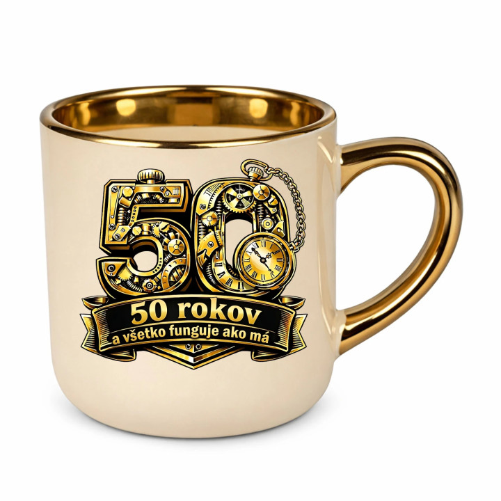 50 rokov a všetko funguje ako má – Elegantný hrnček na darček