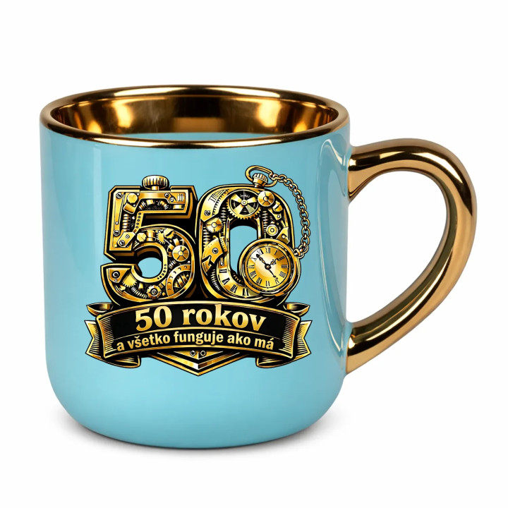 50 rokov a všetko funguje ako má – Elegantný hrnček na darček