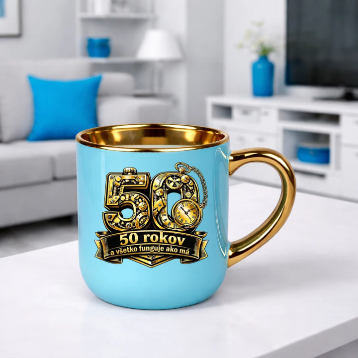 50 rokov a všetko funguje ako má – Elegantný hrnček na darček