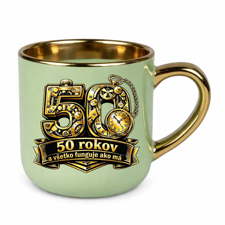 50 rokov a všetko funguje ako má – Elegantný hrnček na darček