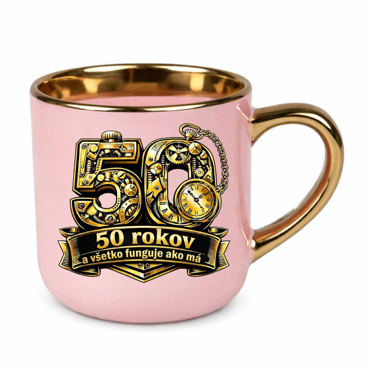 50 rokov a všetko funguje ako má – Elegantný hrnček na darček