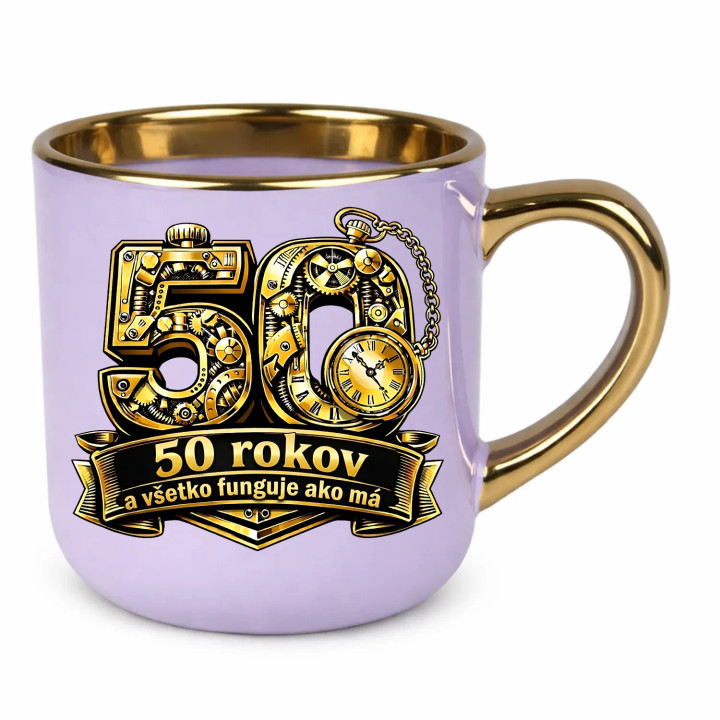 50 rokov a všetko funguje ako má – Elegantný hrnček na darček