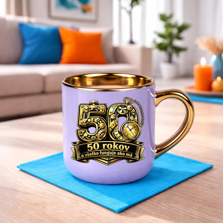 50 rokov a všetko funguje ako má – Elegantný hrnček na darček