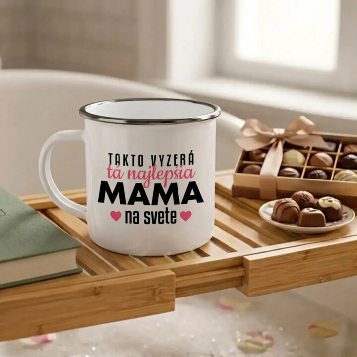 Darčeková sada pre mamu - mama odpočíva - uterák, hrnček a drevená záveska