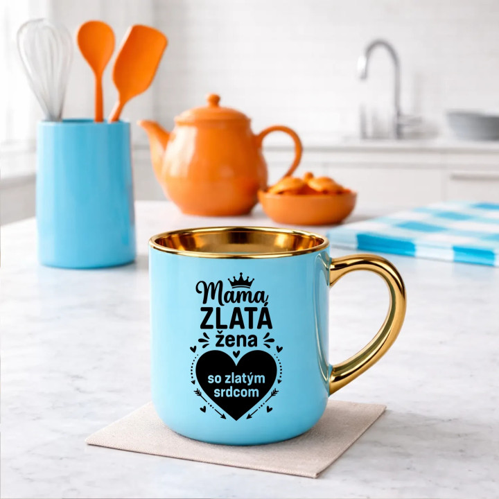 Mama - zlatá žena so zlatým srdcom – elegantný hrnček na darček