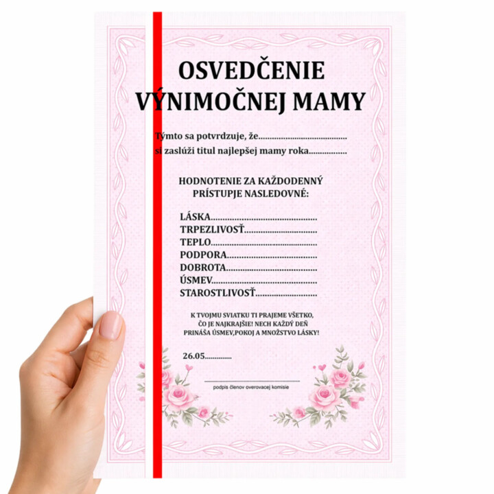 Vysvedčenie výnimočnej maminky – darček pre mamičku - personalizovaný produkt