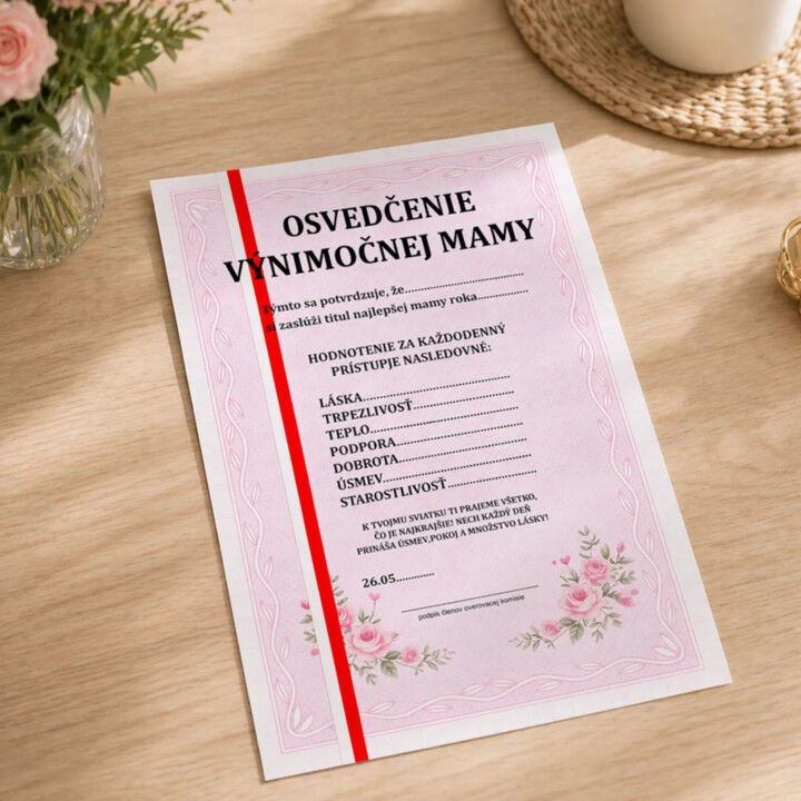 Vysvedčenie výnimočnej maminky – darček pre mamičku - personalizovaný produkt