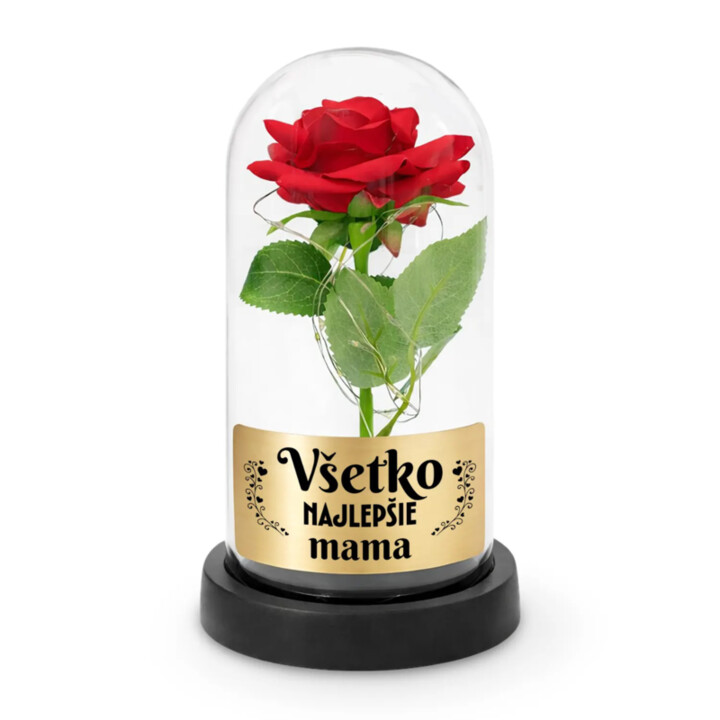 Všetko najlepšie, mama - večná ruža pod skleneným poklopom s gravírovaním