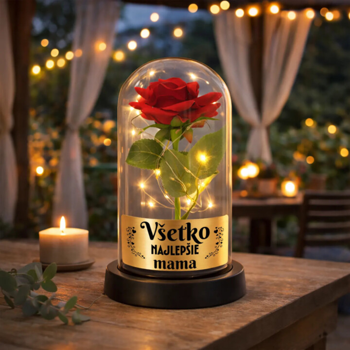 Všetko najlepšie, mama - večná ruža pod skleneným poklopom s gravírovaním