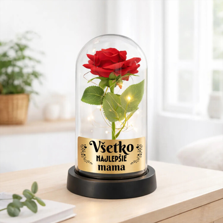 Všetko najlepšie, mama - večná ruža pod skleneným poklopom s gravírovaním