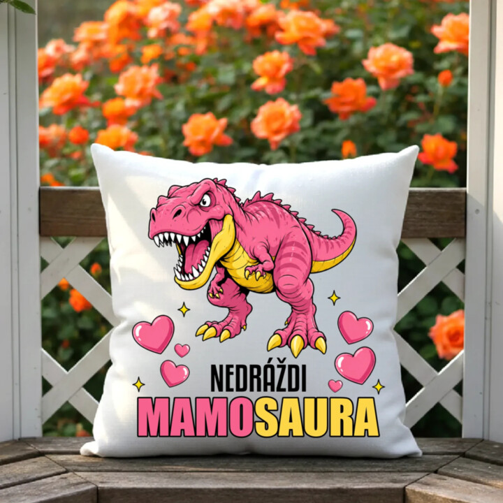 Nedráždi mamosaura - vankúš s potlačou