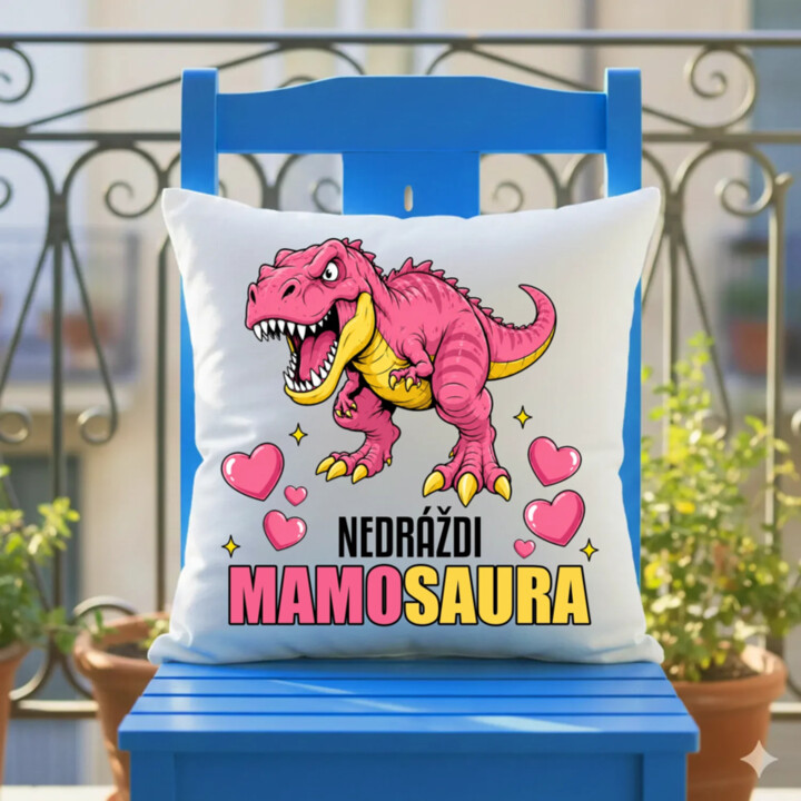 Nedráždi mamosaura - vankúš s potlačou