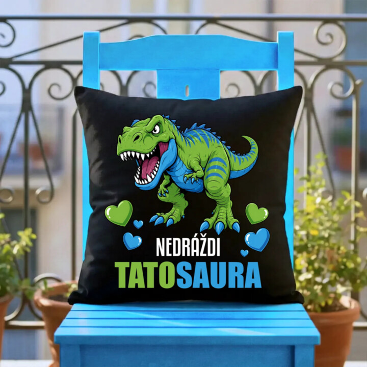 Nedráždi tatosaura - čierny vankúš s potlačou
