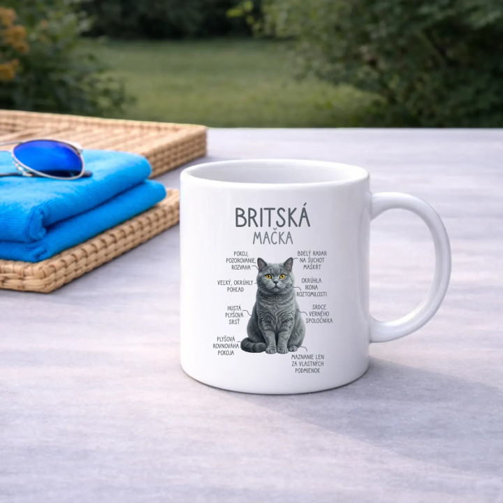 Britská mačka - Anatómia - keramický hrnček s potlačou
