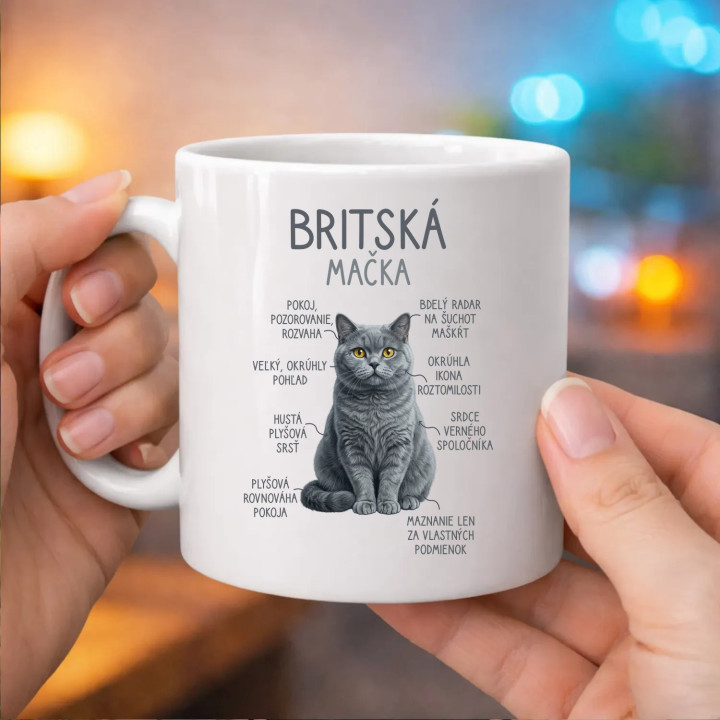 Britská mačka - Anatómia - keramický hrnček s potlačou
