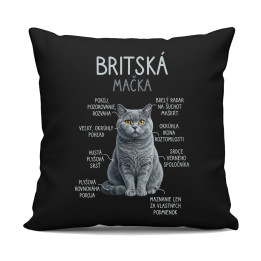 Britská mačka - Anatómia - čierny vankúš s potlačou