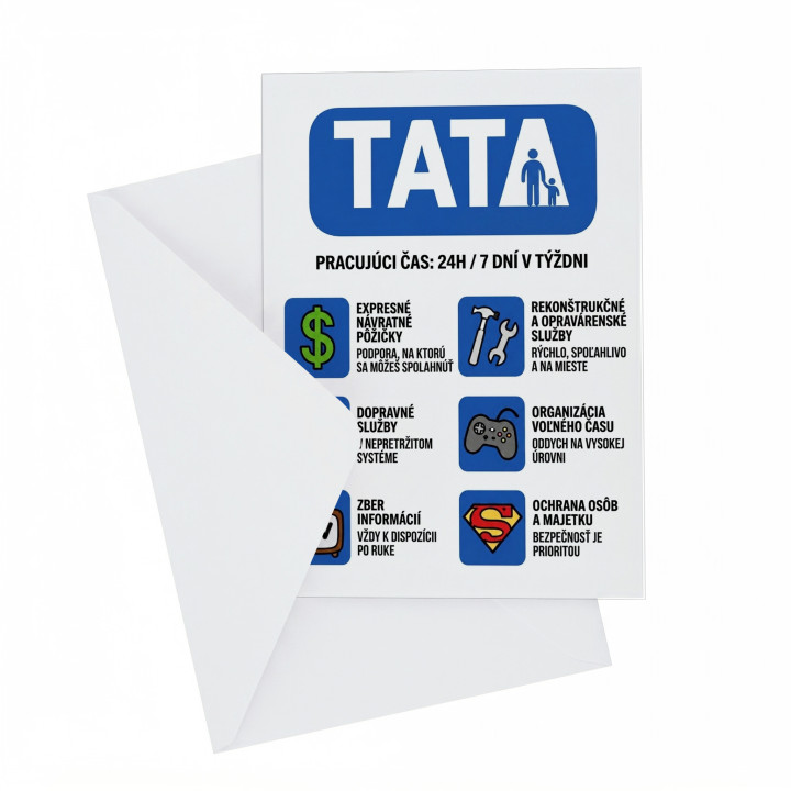 Tata Pracujúc čas: 24h - blahoželacia kartička na darček