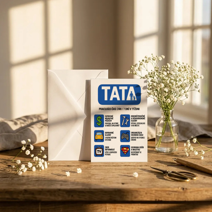 Tata Pracujúc čas: 24h - blahoželacia kartička na darček