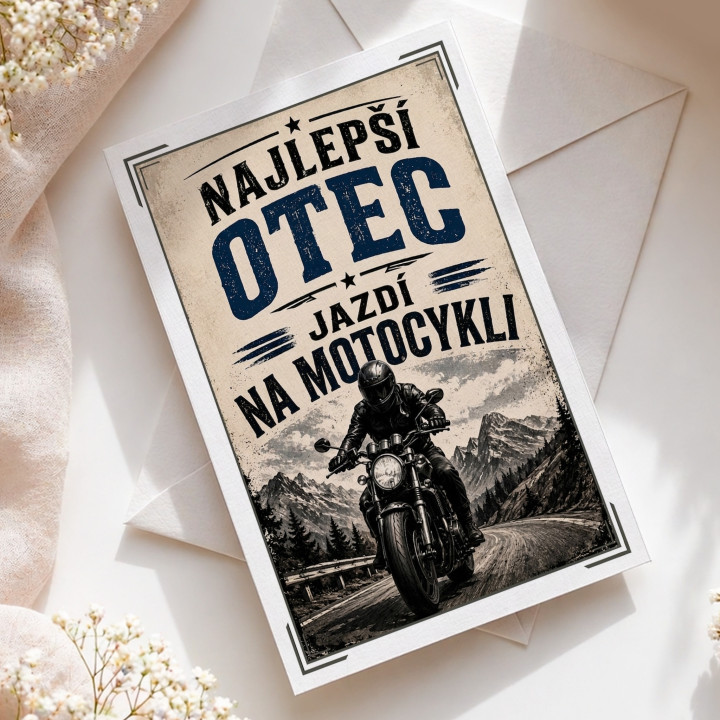 Najlepší otec jazdí na motocykli - blahoželacia kartička na darček