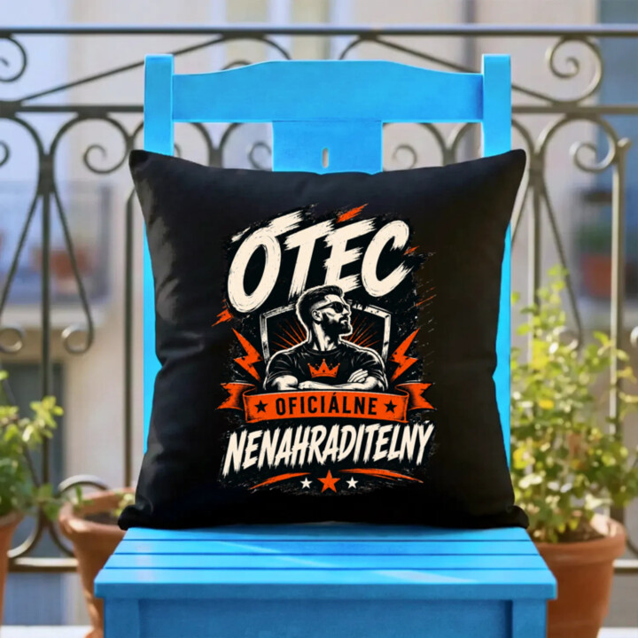 Otec – oficiálne nenahraditeľný - čierny vankúš s potlačou