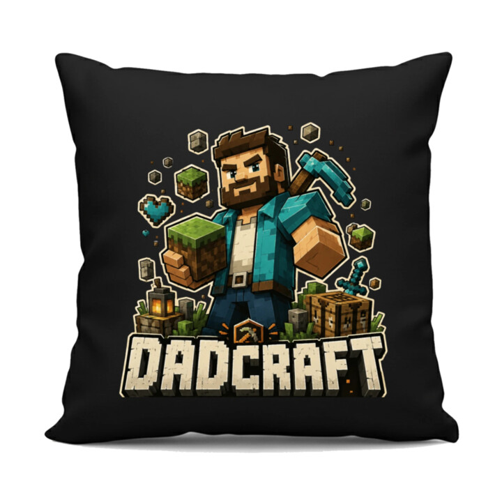 Dadcraft - čierny vankúš s potlačou
