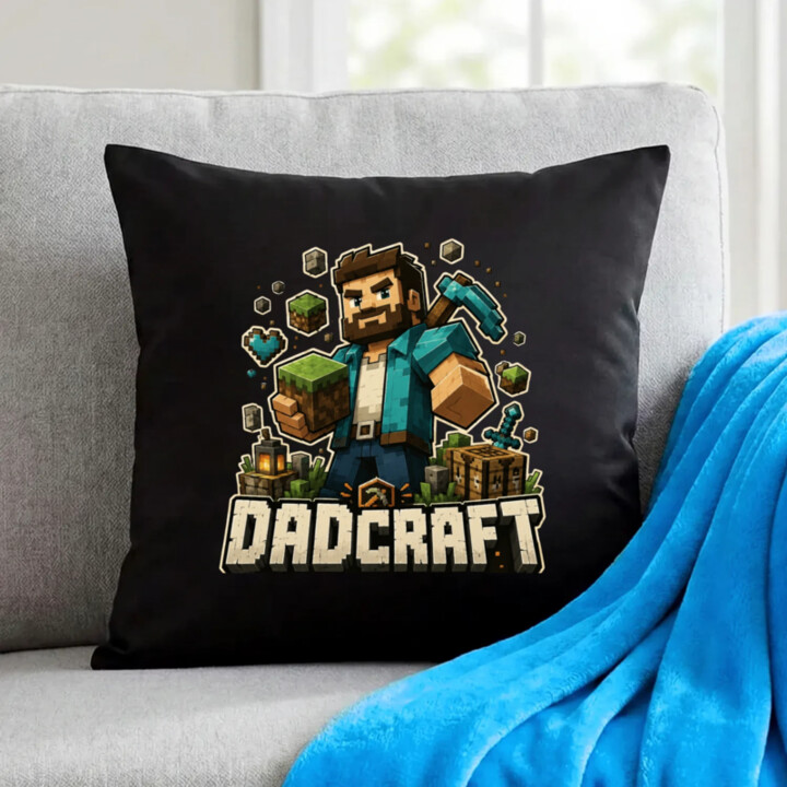 Dadcraft - čierny vankúš s potlačou