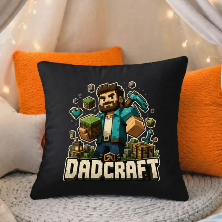Dadcraft - čierny vankúš s potlačou