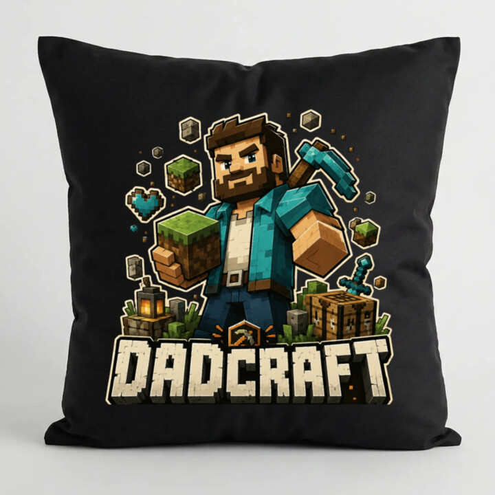 Dadcraft - čierny vankúš s potlačou