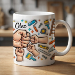 Otec, ktorý vie všetko + 3 ruky - keramický hrnček s potlačou