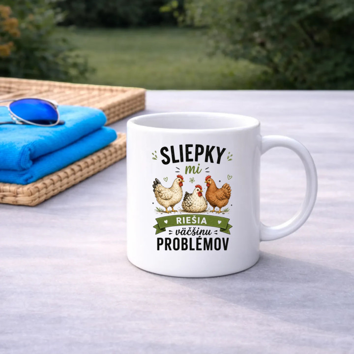 Sliepky mi riešia väčšinu problémov - keramický hrnček s potlačou